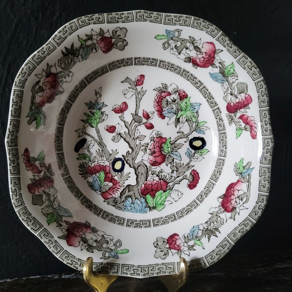 Vtg Johnson Brothers Indian Tree Square Bowl Hand Colored Transferware
